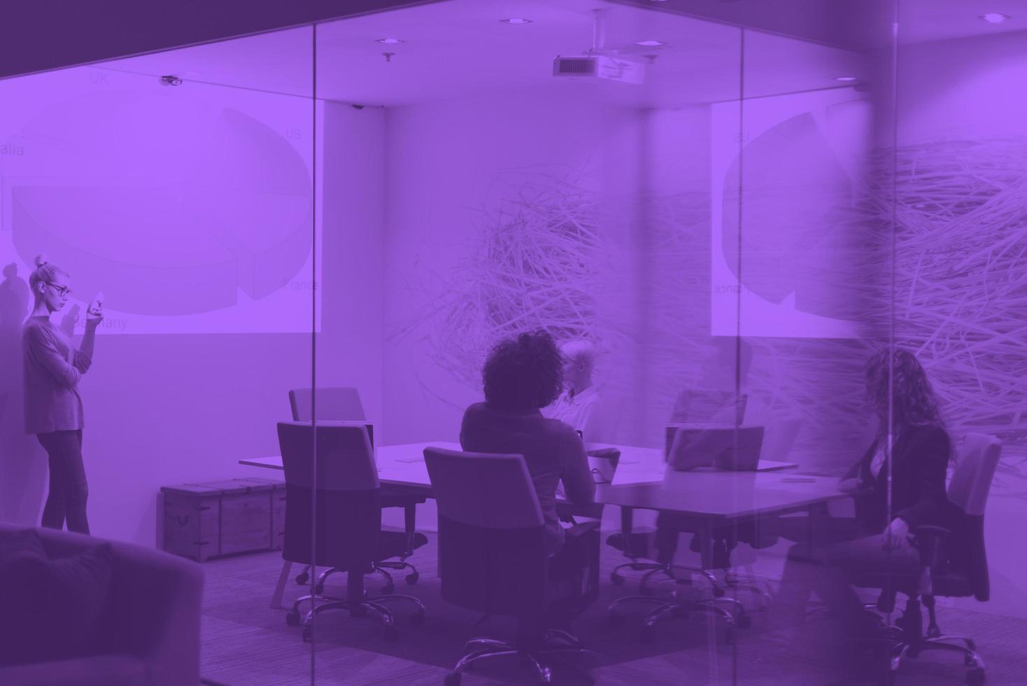 Startup Business Team At A Meeting at modern night office building photo