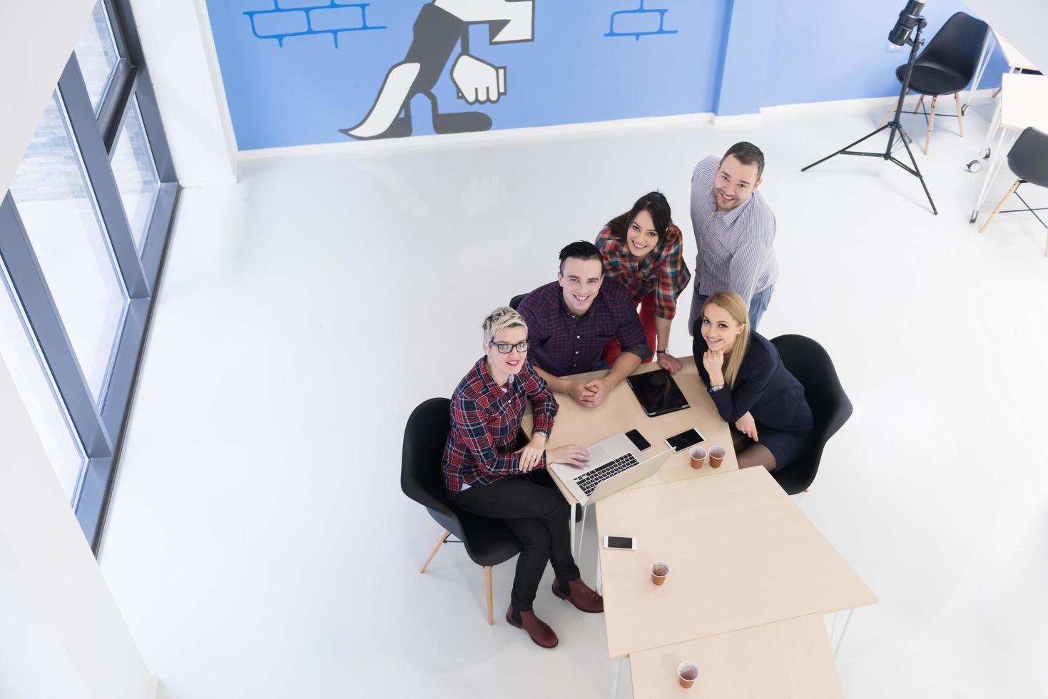 aerial view of business people group on meeting photo