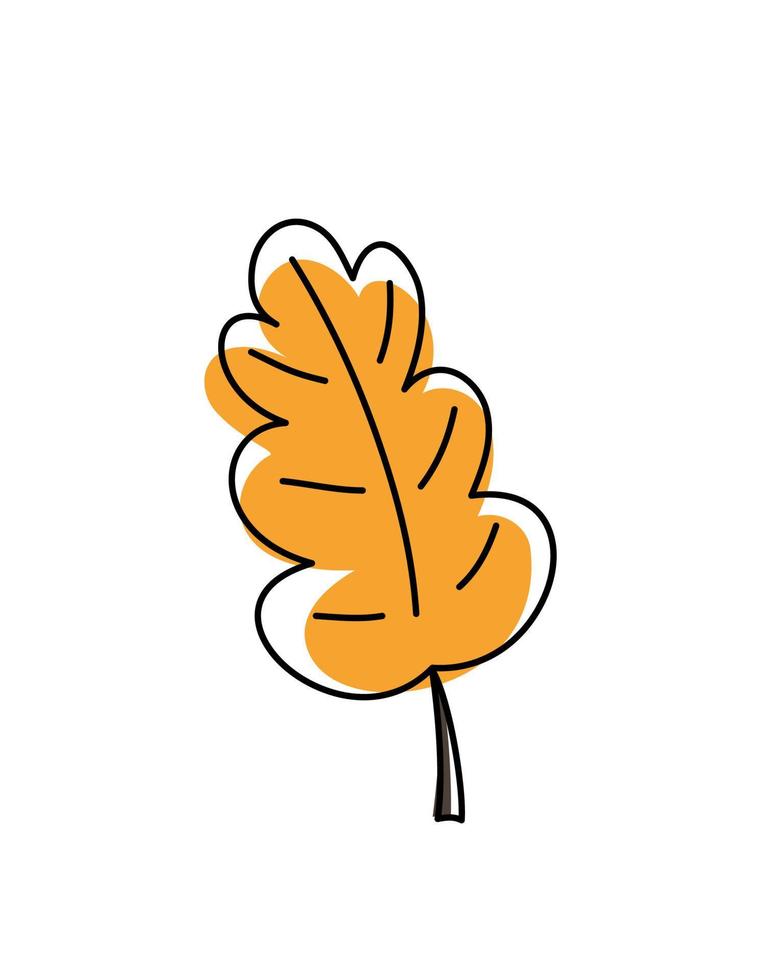 otoño de icono de doodle de hoja de roble. ilustración dibujada a mano plana de color vectorial. boceto botánico de otoño. arte minimalista moderno. para póster, diseño web vector