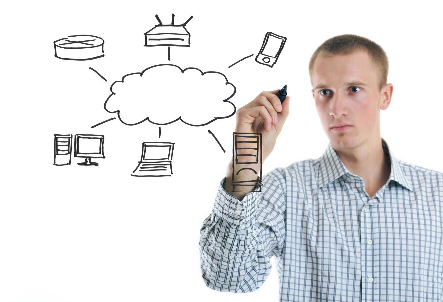 business man draw cloud computing chart photo