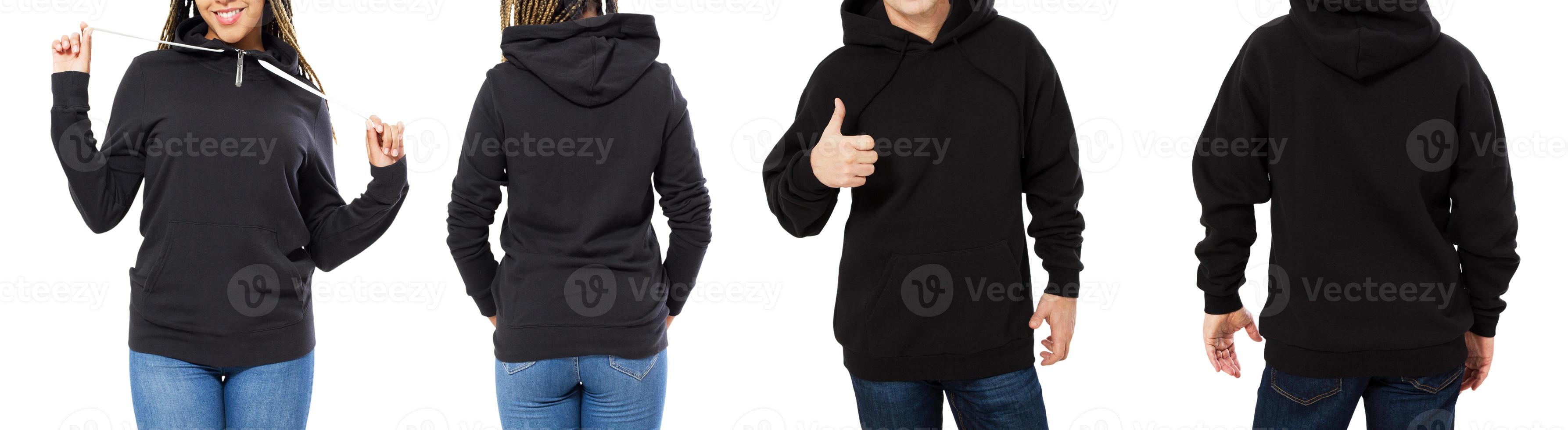 female and male hoodie mock up isolated, hood mockup empty for logo, sweatshirt collage or set photo