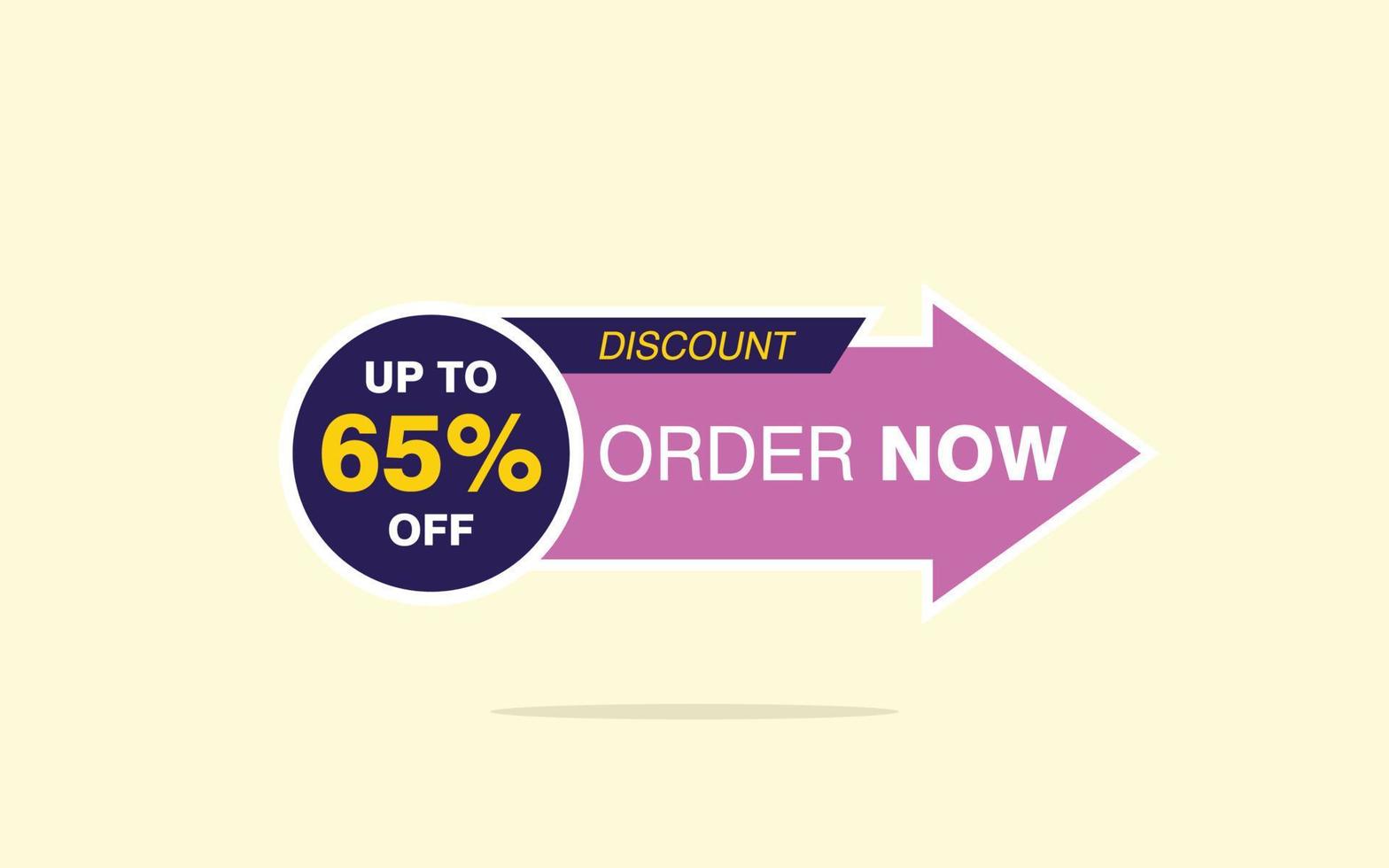 65 Percent discount offer, clearance, promotion banner layout with sticker style. vector