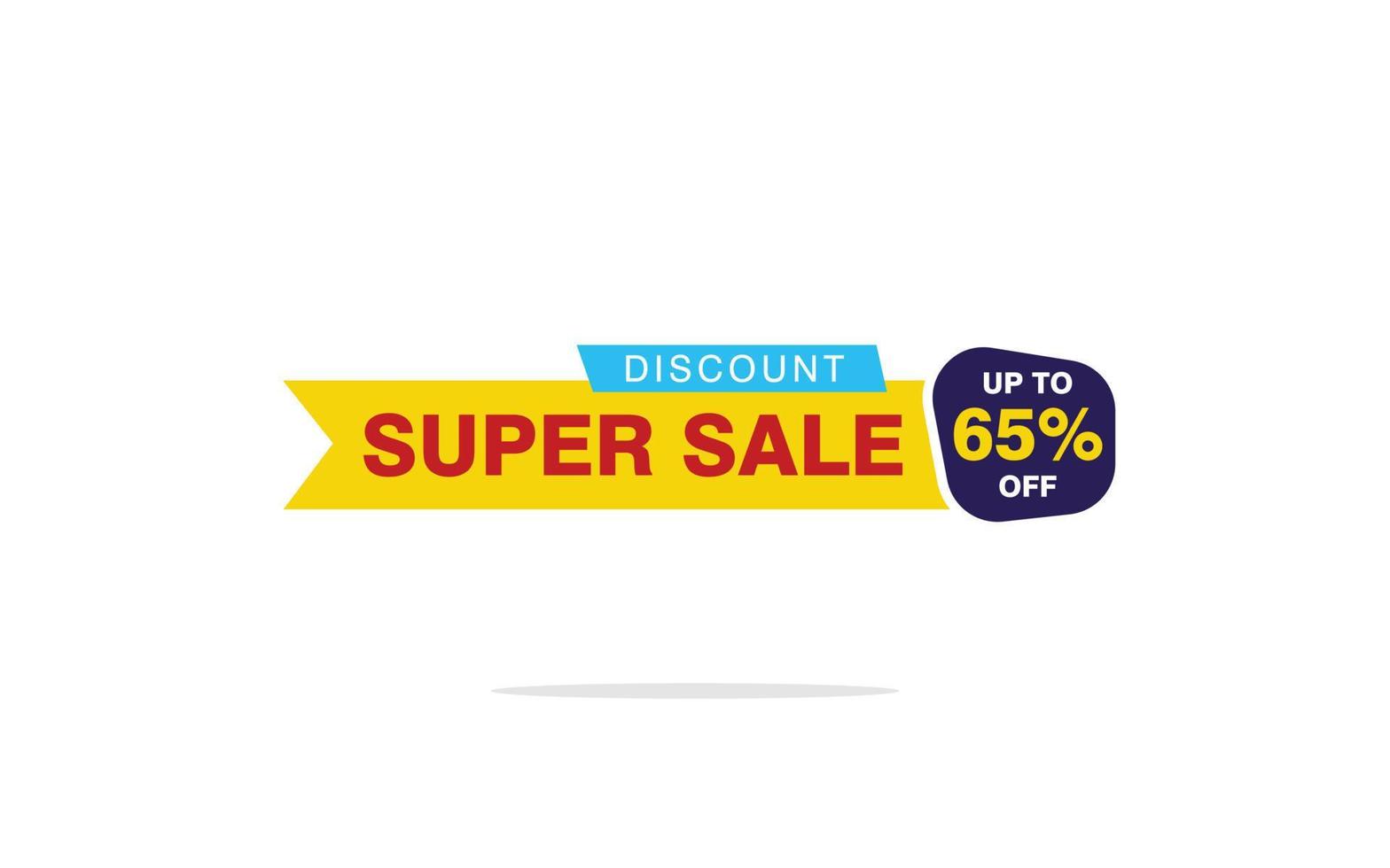 65 Percent discount offer, clearance, promotion banner layout with sticker style. vector