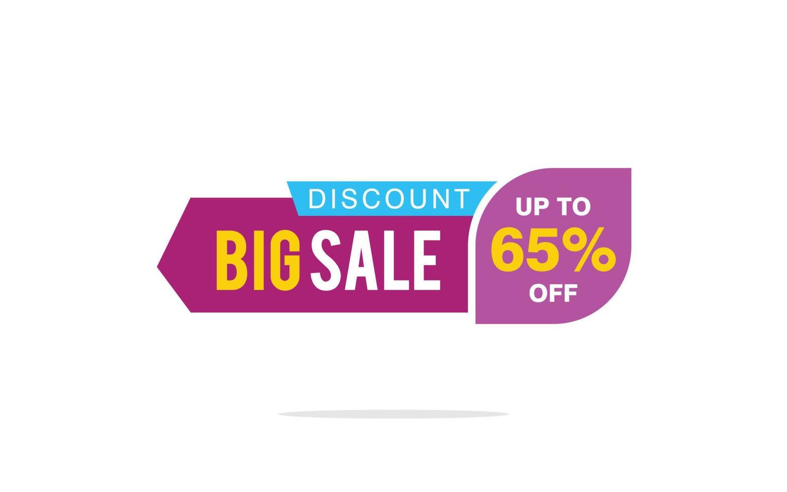 65 Percent discount offer, clearance, promotion banner layout with sticker style. vector