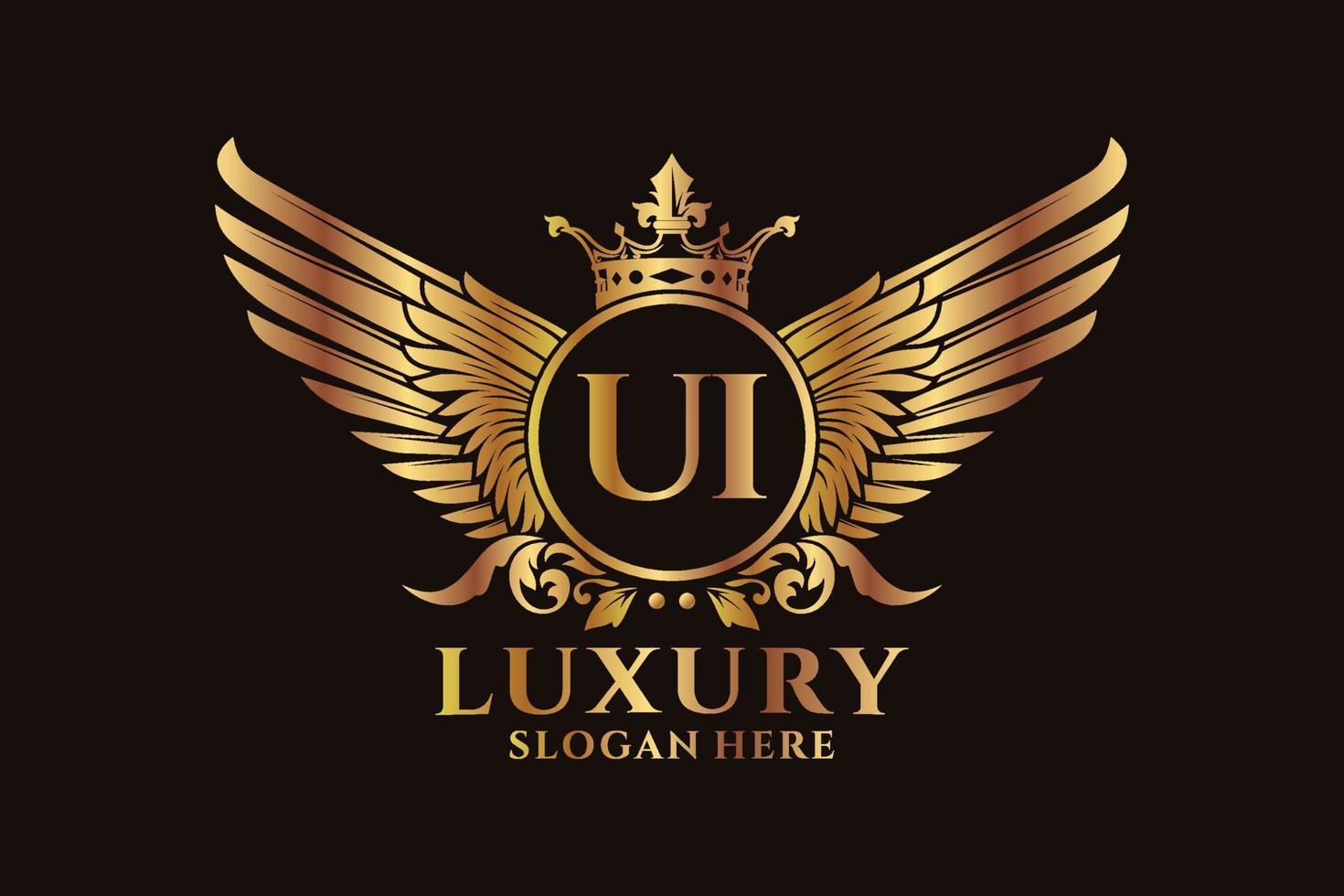 Luxury royal wing Letter UI crest Gold color Logo vector, Victory logo, crest logo, wing logo, vector logo template.