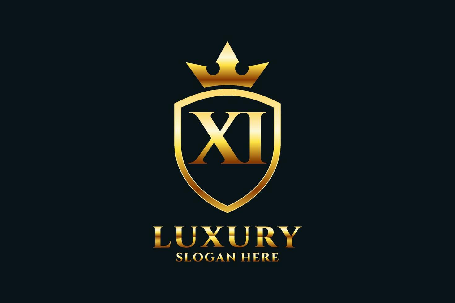 logotipo de monograma de lujo inicial xi elegante o plantilla de placa con pergaminos y corona real - perfecto para proyectos de marca de lujo vector