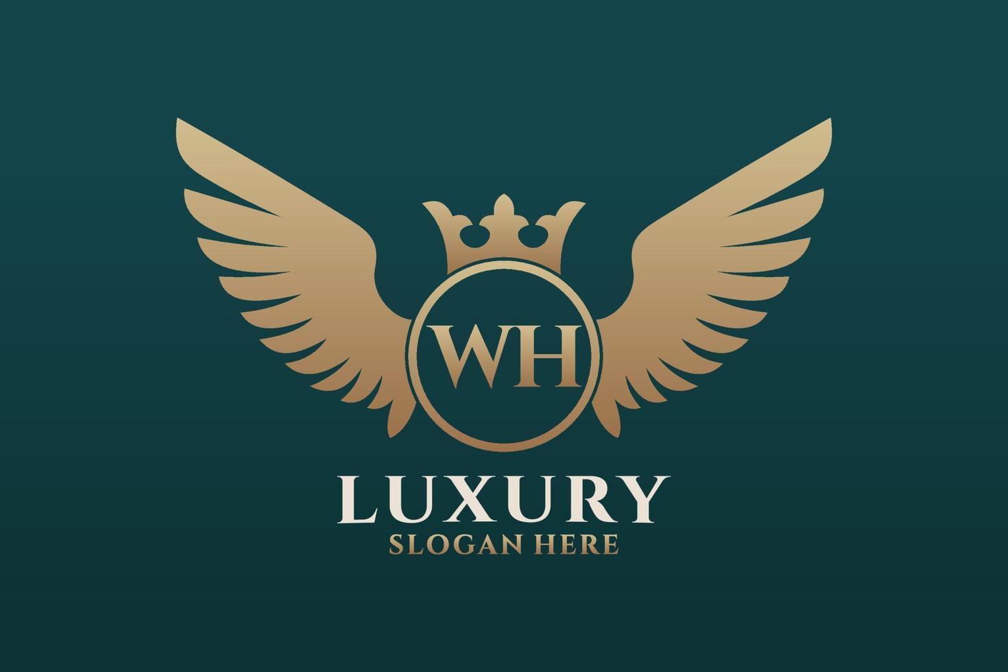Luxury royal wing Letter WH crest Gold color Logo vector, Victory logo, crest logo, wing logo, vector logo template.