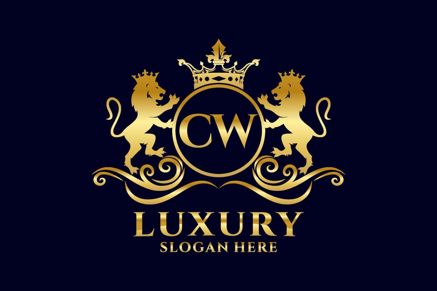 Initial CW Letter Lion Royal Luxury Logo template in vector art for luxurious branding projects and other vector illustration.