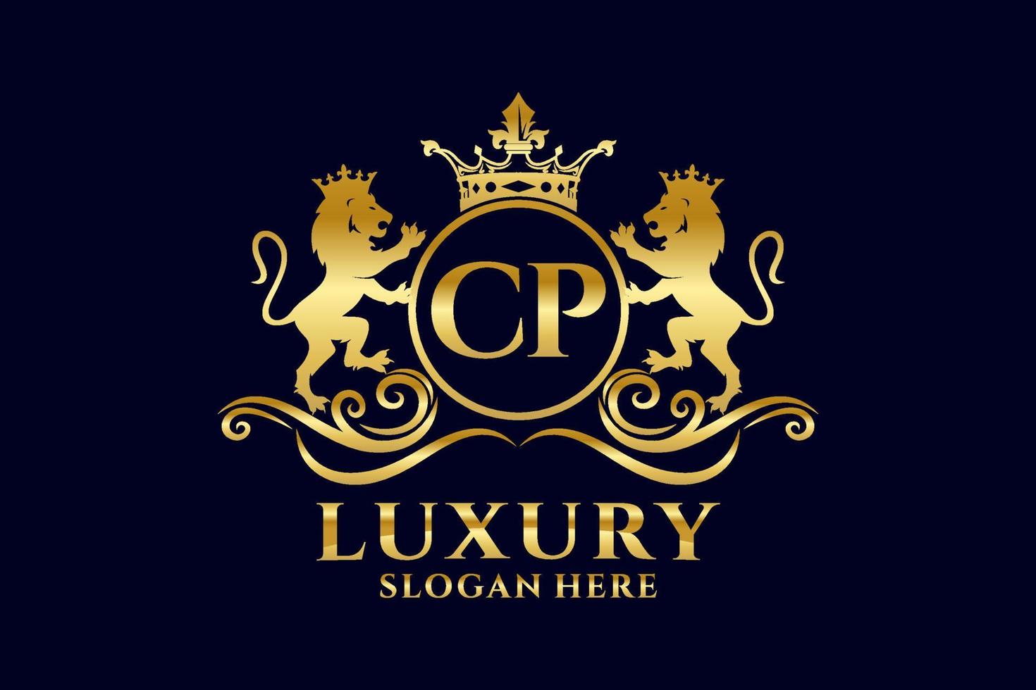 Initial CP Letter Lion Royal Luxury Logo template in vector art for luxurious branding projects and other vector illustration.