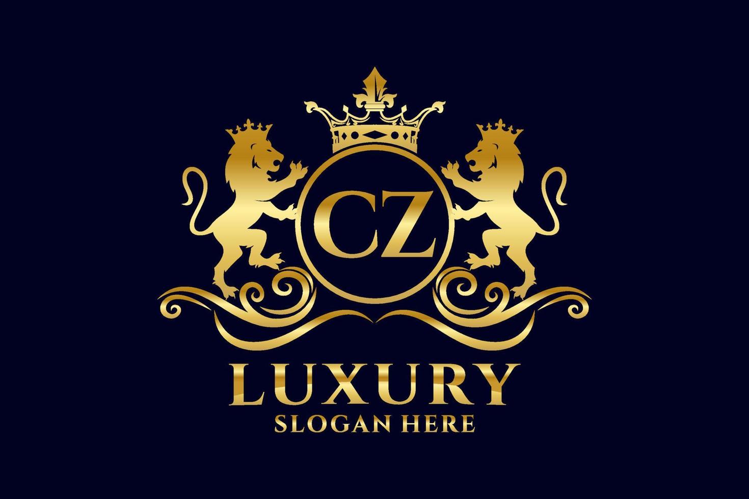 Initial CZ Letter Lion Royal Luxury Logo template in vector art for luxurious branding projects and other vector illustration.