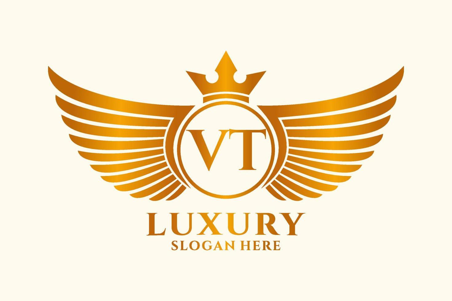 Luxury royal wing Letter VT crest Gold color Logo vector, Victory logo, crest logo, wing logo, vector logo template.