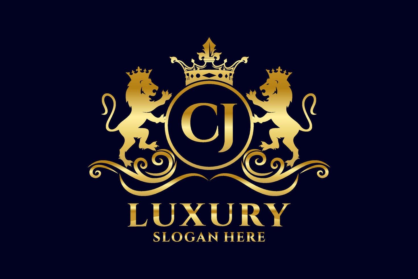 Initial CJ Letter Lion Royal Luxury Logo template in vector art for luxurious branding projects and other vector illustration.