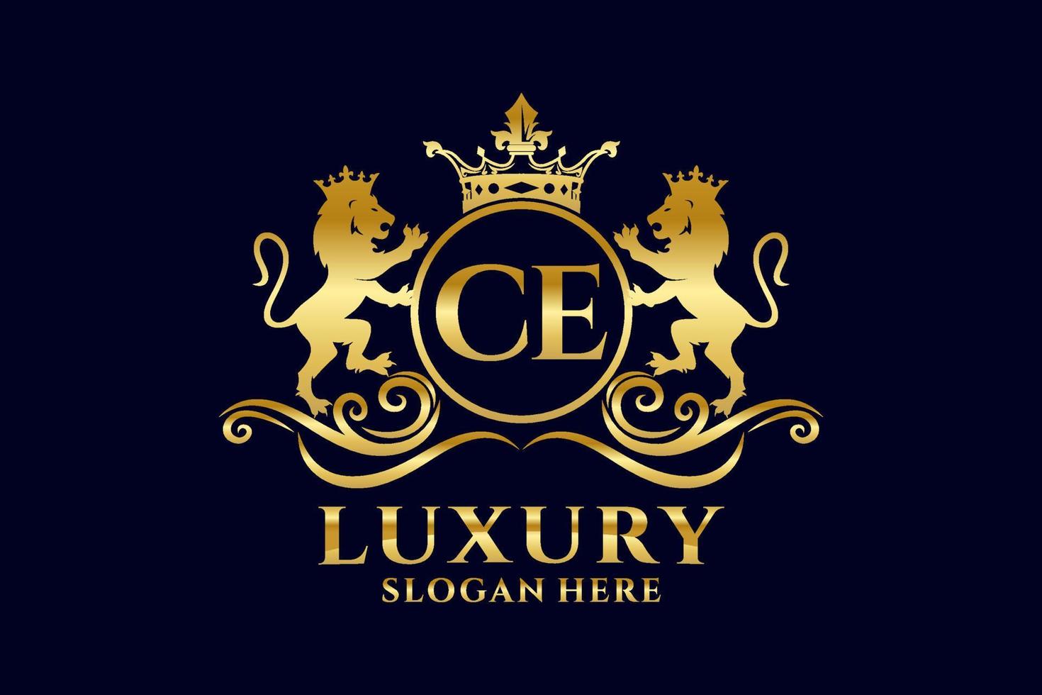 Initial CE Letter Lion Royal Luxury Logo template in vector art for luxurious branding projects and other vector illustration.