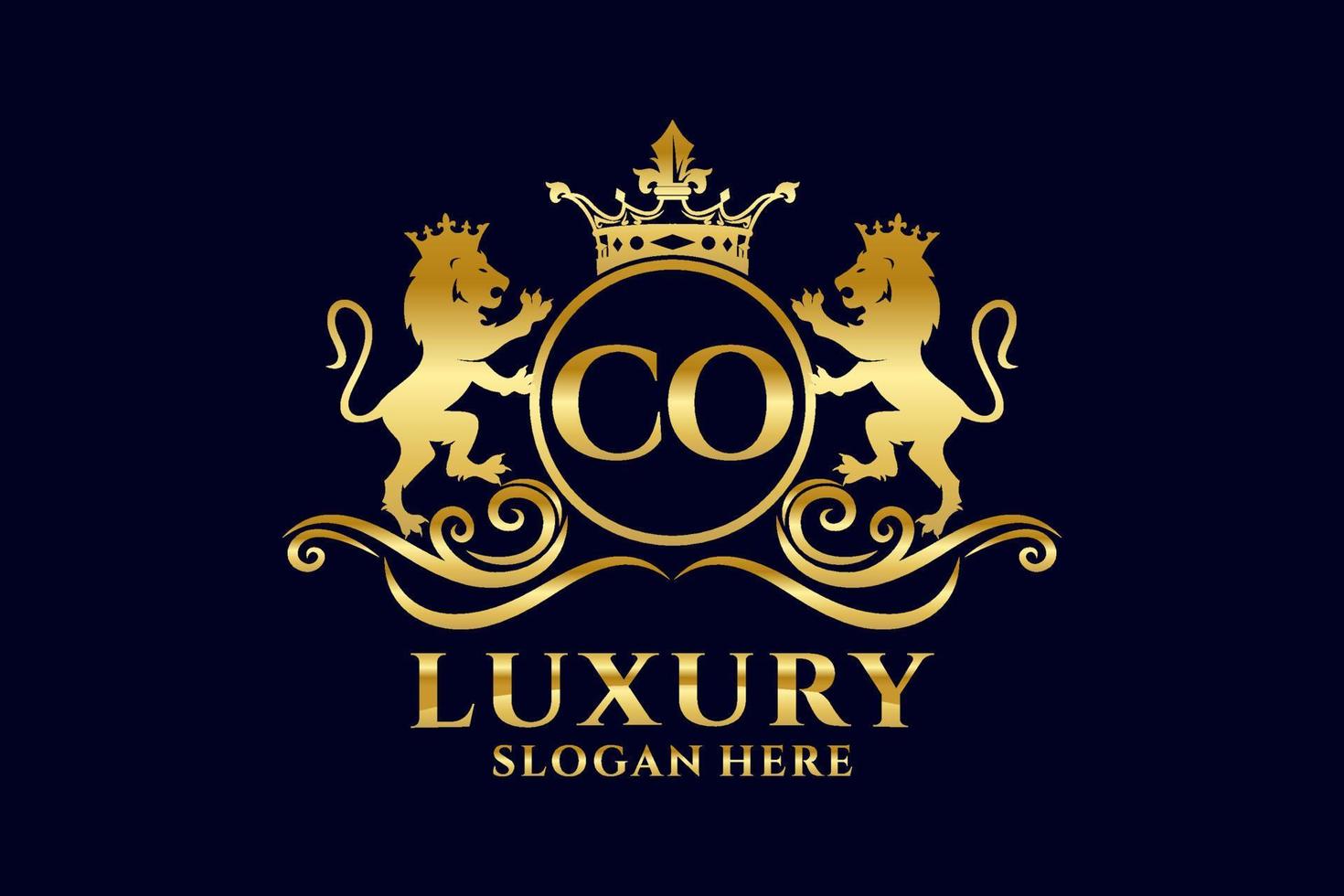 Initial CO Letter Lion Royal Luxury Logo template in vector art for luxurious branding projects and other vector illustration.