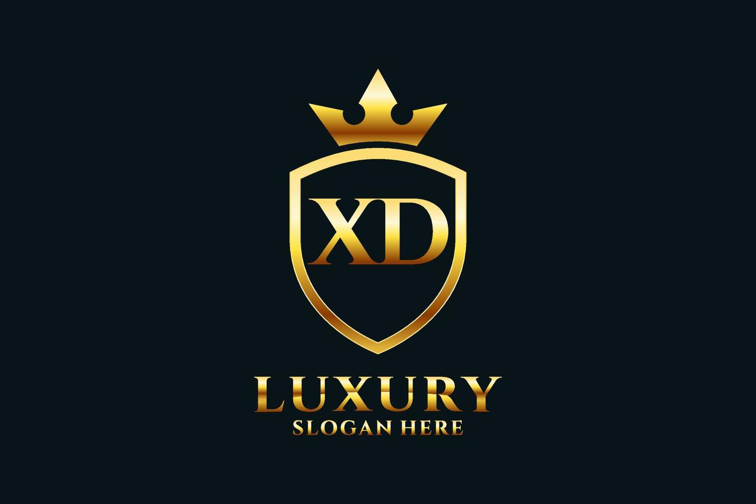 initial XD elegant luxury monogram logo or badge template with scrolls and royal crown - perfect for luxurious branding projects vector