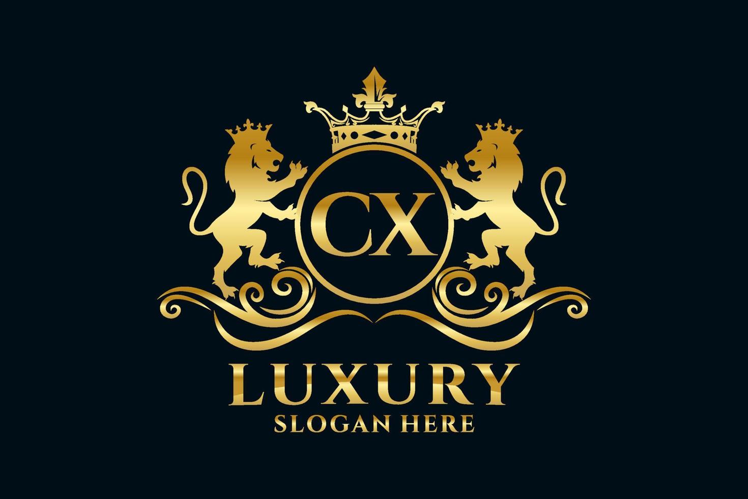 Initial CX Letter Lion Royal Luxury Logo template in vector art for luxurious branding projects and other vector illustration.