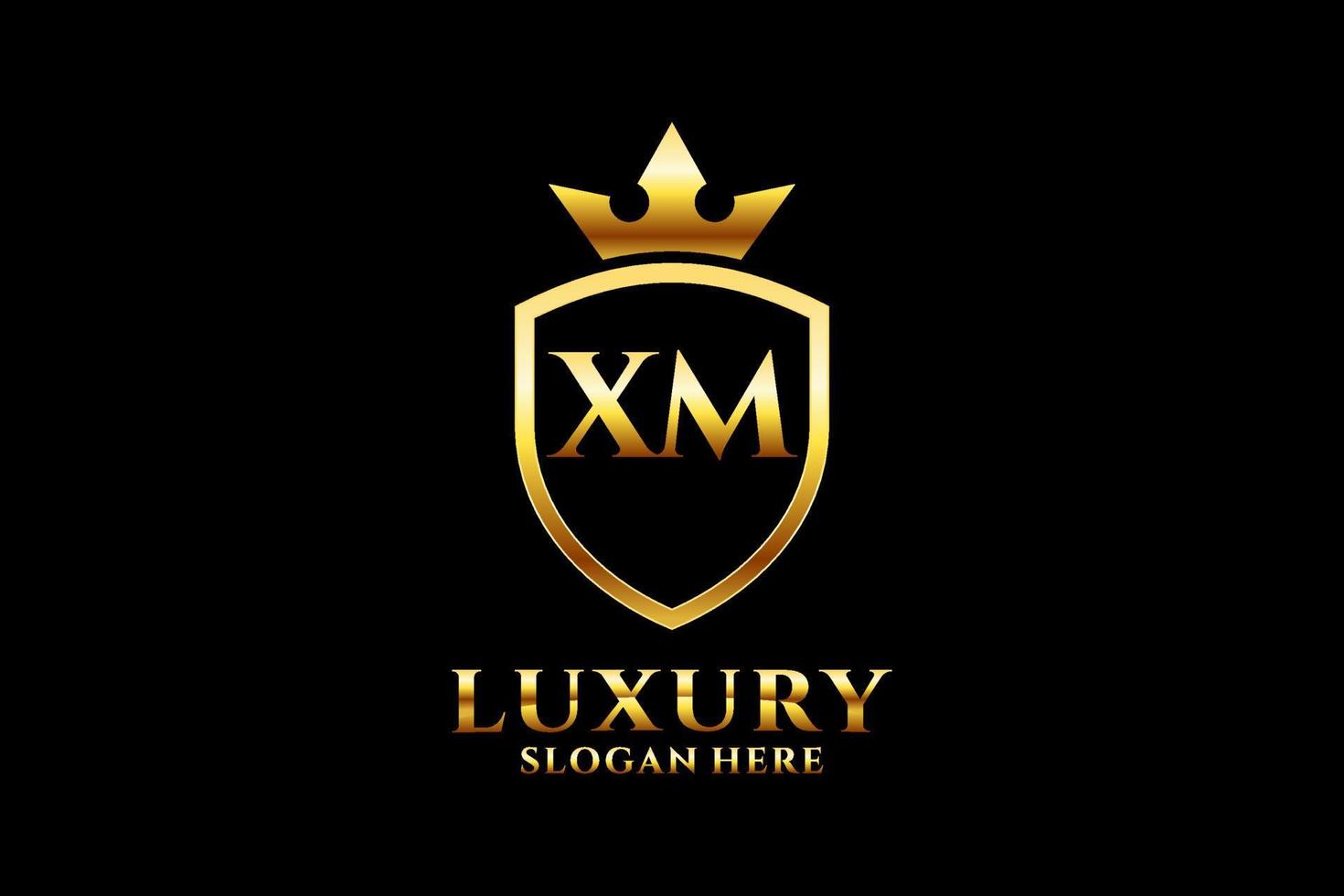 initial XM elegant luxury monogram logo or badge template with scrolls and royal crown - perfect for luxurious branding projects vector