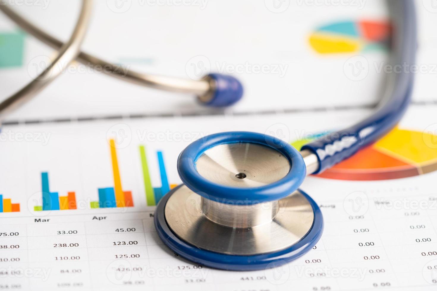 Stethoscope on charts and graphs paper, Finance, Account, Statistics, Investment, Analytic research data economy and Business company concept. photo