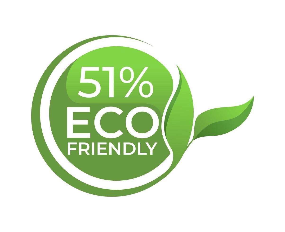 51 Eco friendly circle label sticker Vector illustration with green organic plant leaves.