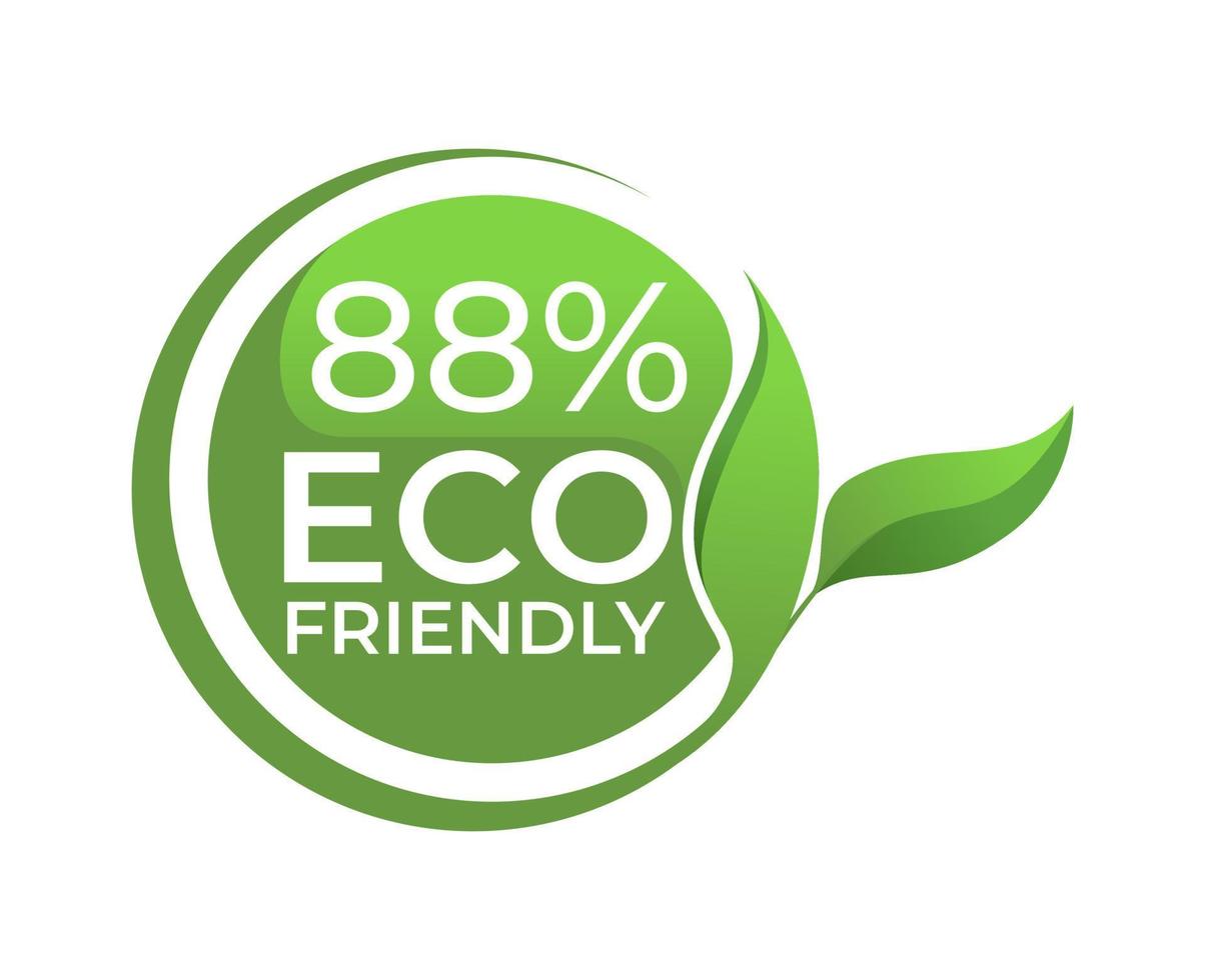 88 Eco friendly circle label sticker Vector illustration with green organic plant leaves.