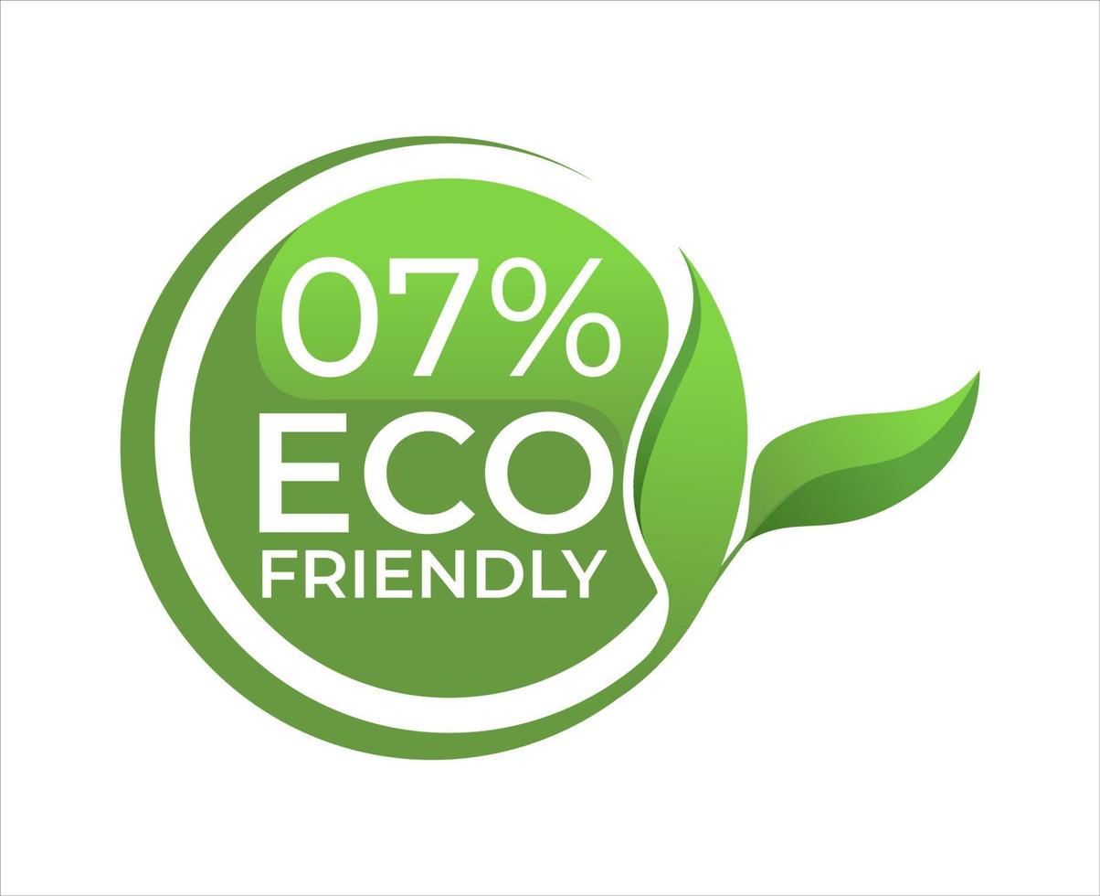 07 Eco friendly circle label sticker Vector illustration with green organic plant leaves.