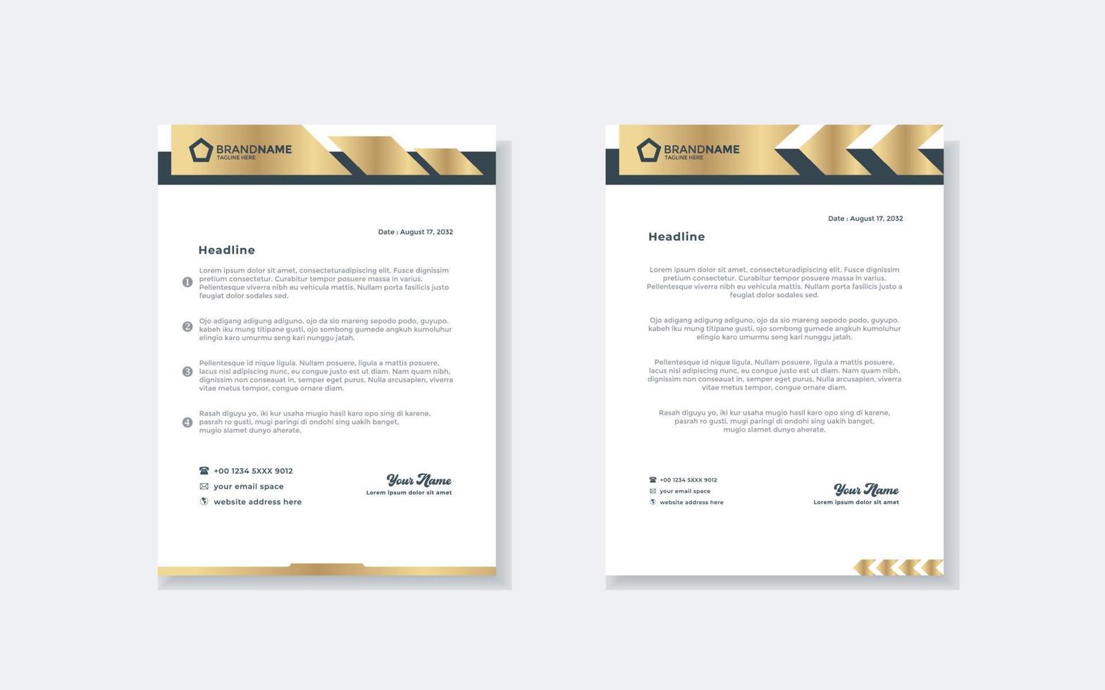 modern luxury golden letterhead design template for stationary for business corporation editable format eps10 vector