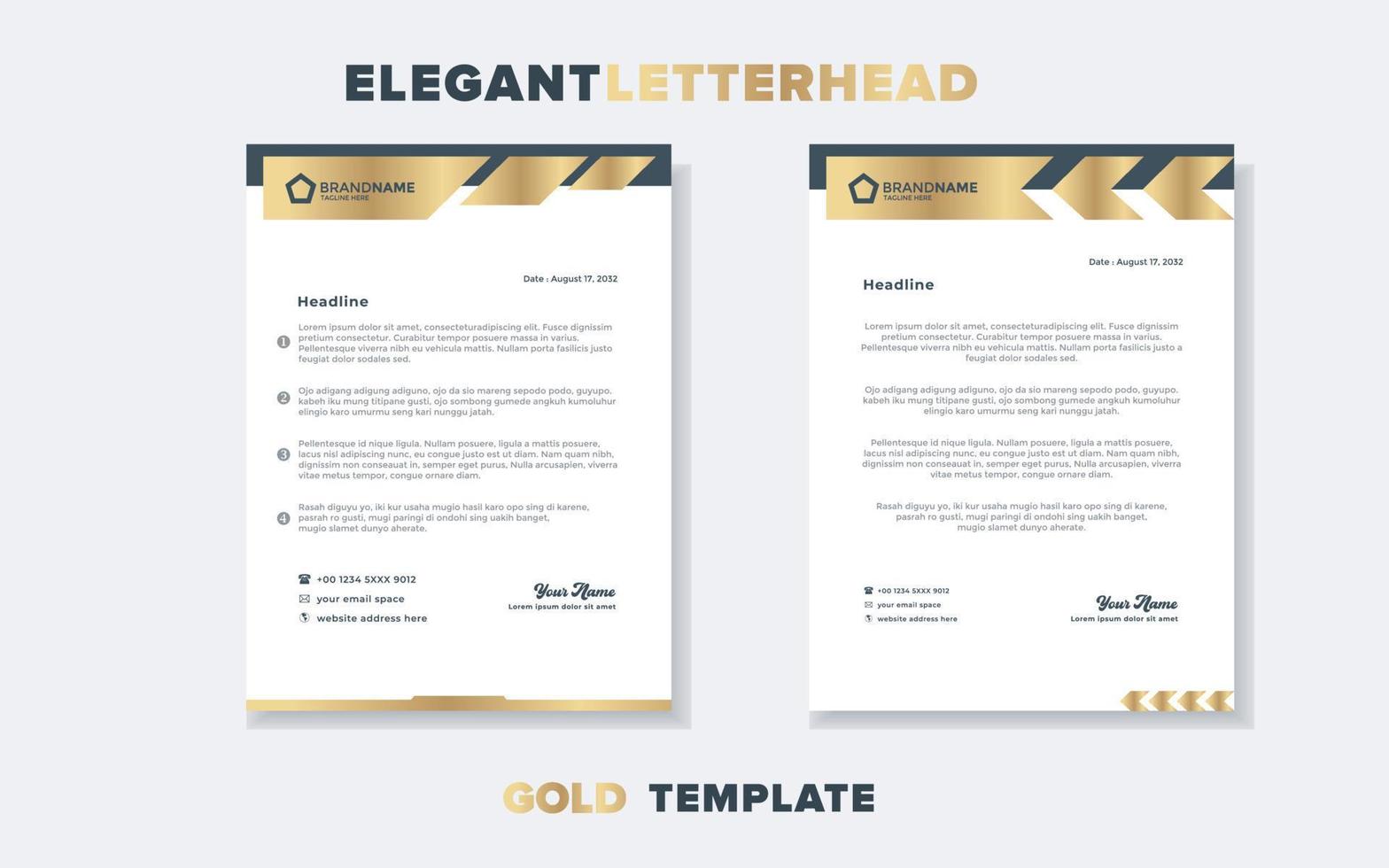 plantilla de diseño de membrete dorado de lujo moderno para papelería para empresa comercial formato editable eps10 vector