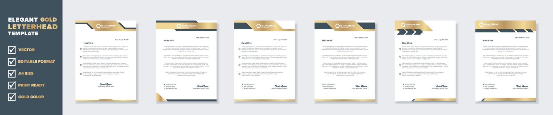 plantilla de diseño de membrete dorado de lujo para papelería para empresa comercial formato editable eps10 vector