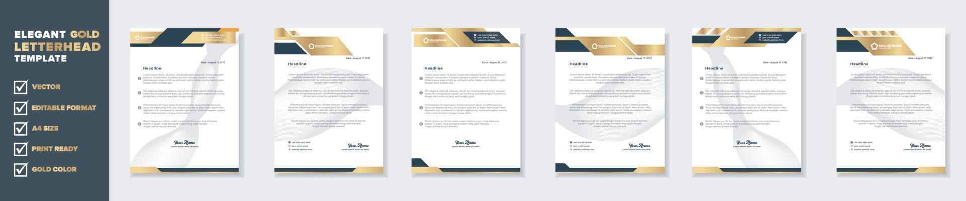 plantilla de diseño de membrete dorado de lujo para papelería para empresa comercial formato editable eps10 vector