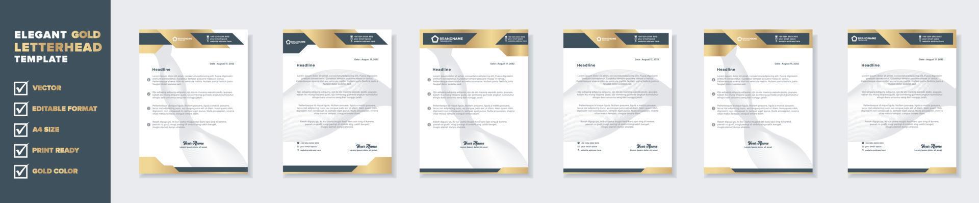 luxury golden letterhead design template for stationary for business corporation editable format eps10 vector