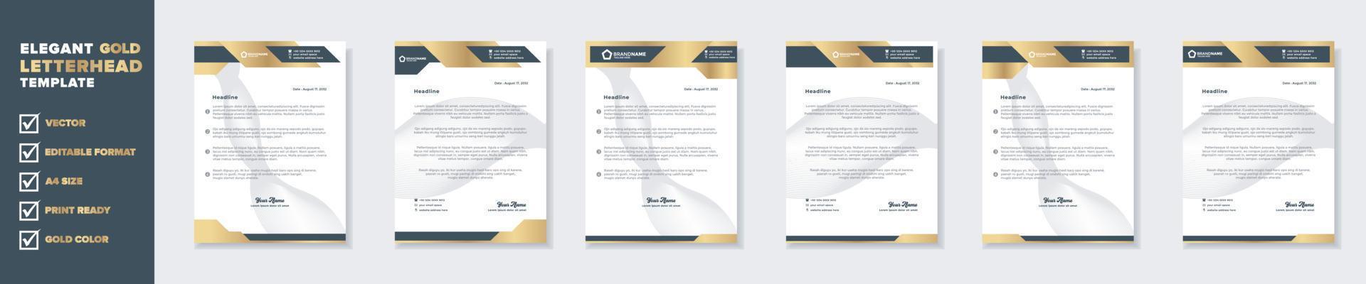 plantilla de diseño de membrete dorado de lujo para papelería para empresa comercial formato editable eps10 vector