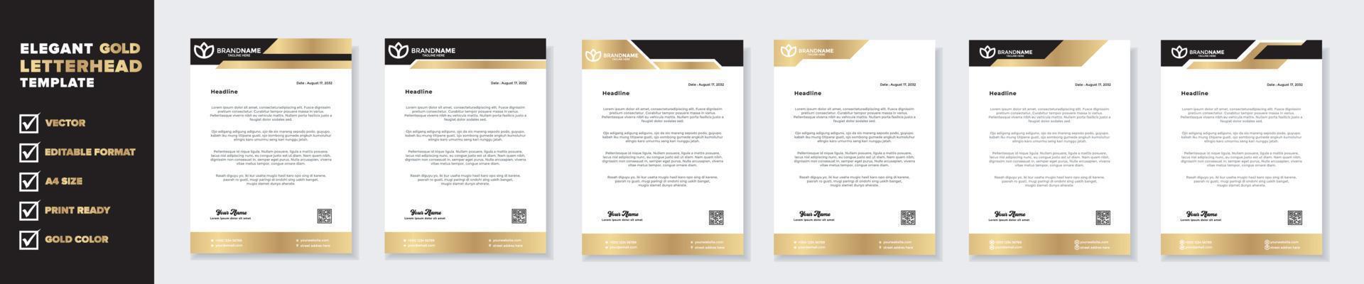 plantilla de diseño de membrete dorado de lujo para papelería para empresa comercial formato editable eps10 vector