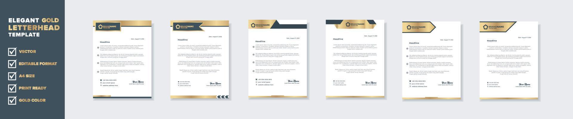 plantilla de diseño de membrete dorado de lujo para papelería para empresa comercial formato editable eps10 vector