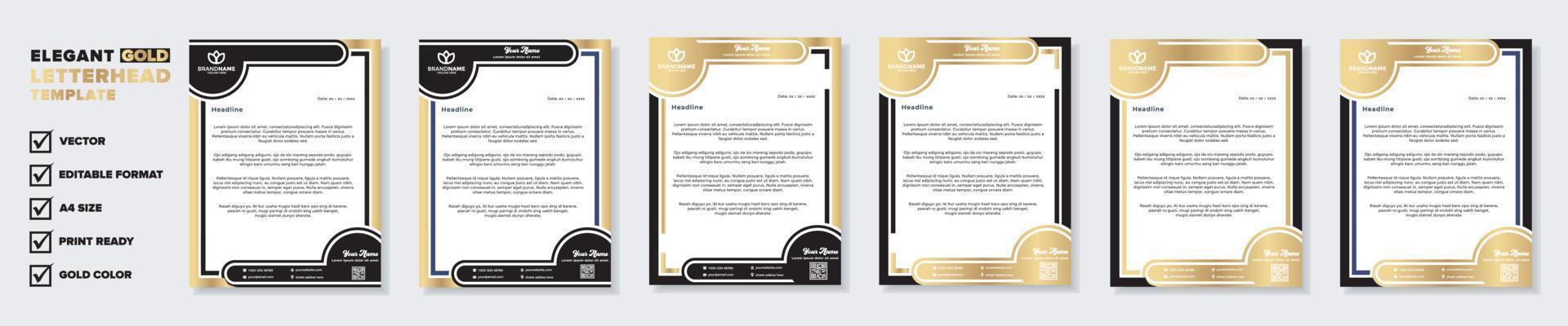 plantilla de diseño de membrete dorado de lujo para papelería para empresa comercial formato editable eps10 vector