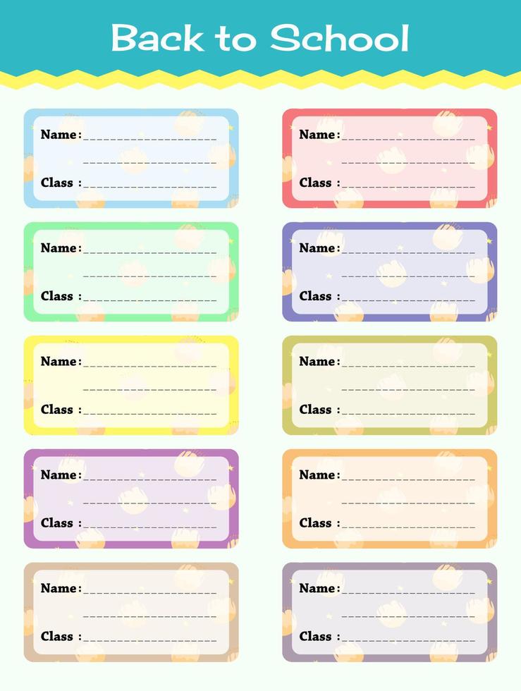 Notebook Labels Vector Template Design. School Book Labels Template. Name and Class Set Stickers.