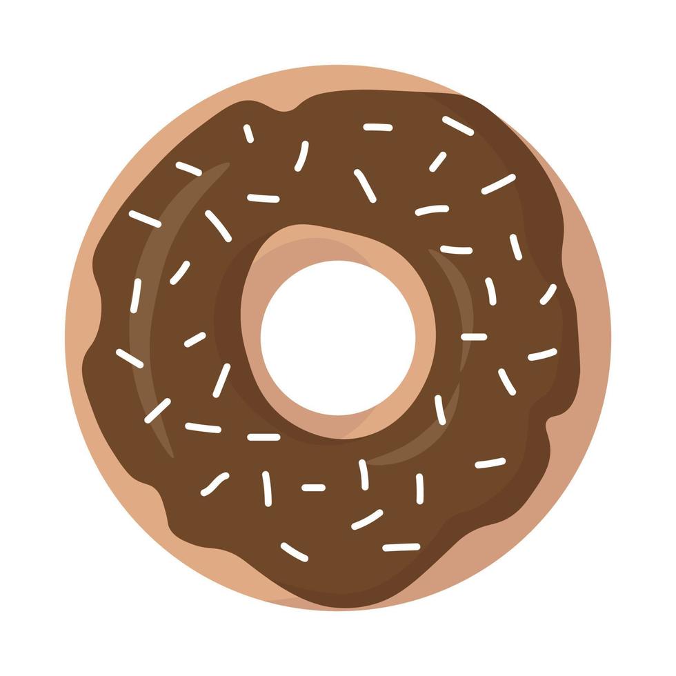 lindos donuts con glaseado de chocolate y polvo blanco. vector