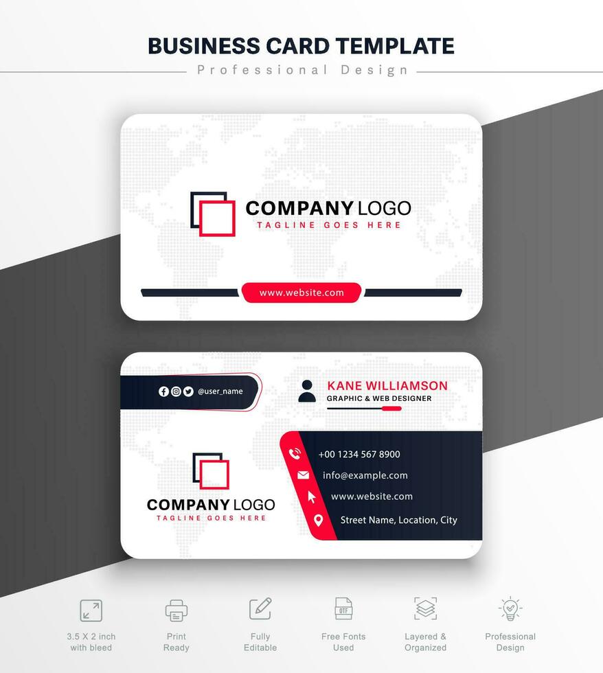 Red and white modern business card template vector