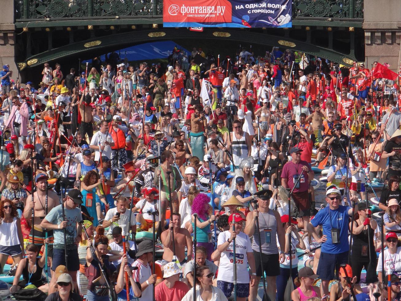 St Petersburg, Russia, 2022 - Seven's International SUP Festival brought six thousand people in one place and broke world record photo