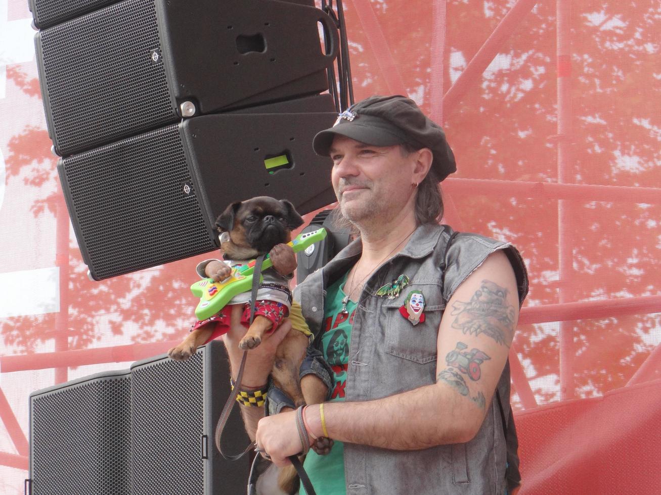 St Petersburg, Russia, 2022 - Dogs dressed up for the fashion show at Petshop Days festival photo