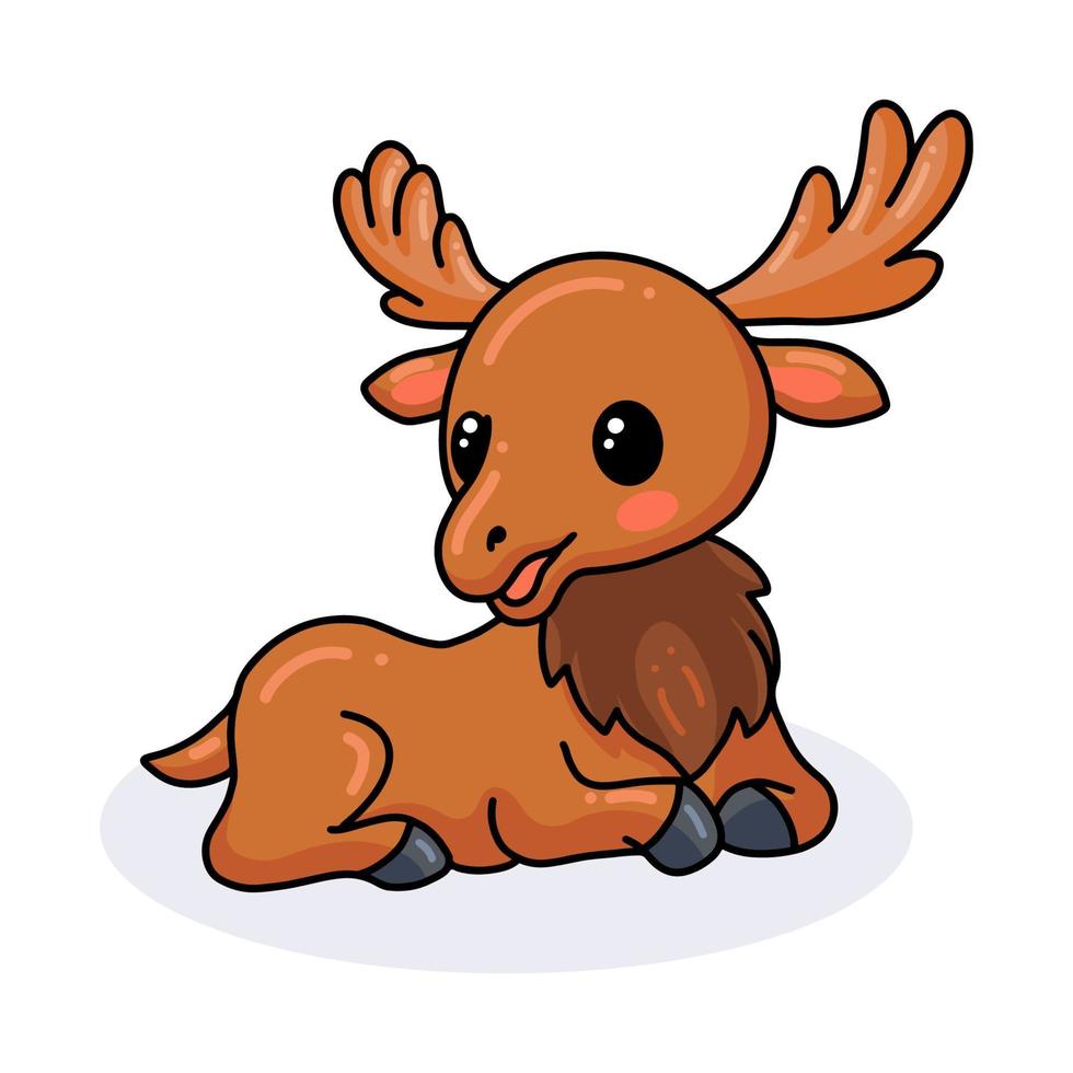 Cute little moose cartoon lying down vector