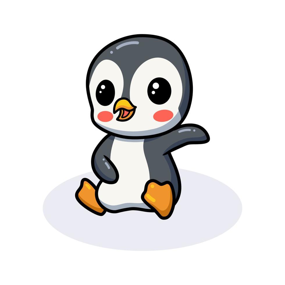 lindo pequeño pingüino de dibujos animados sentado vector