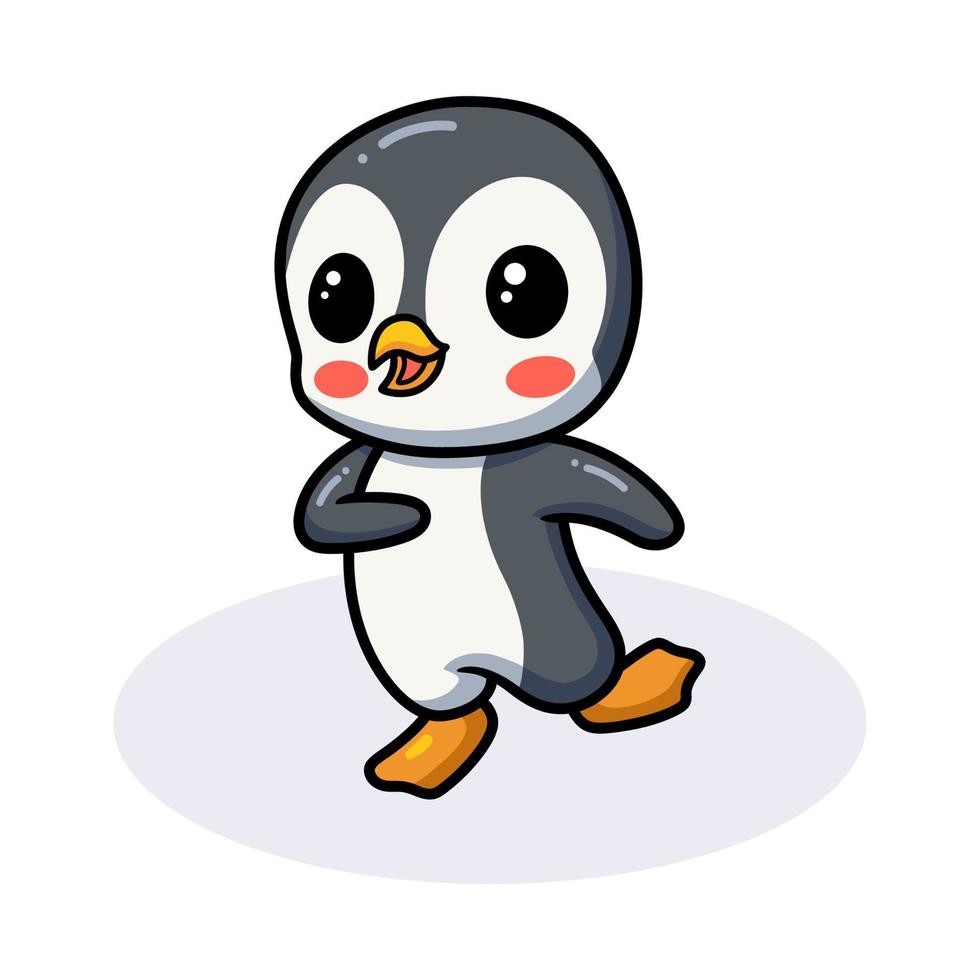 lindo pequeño pingüino de dibujos animados posando vector