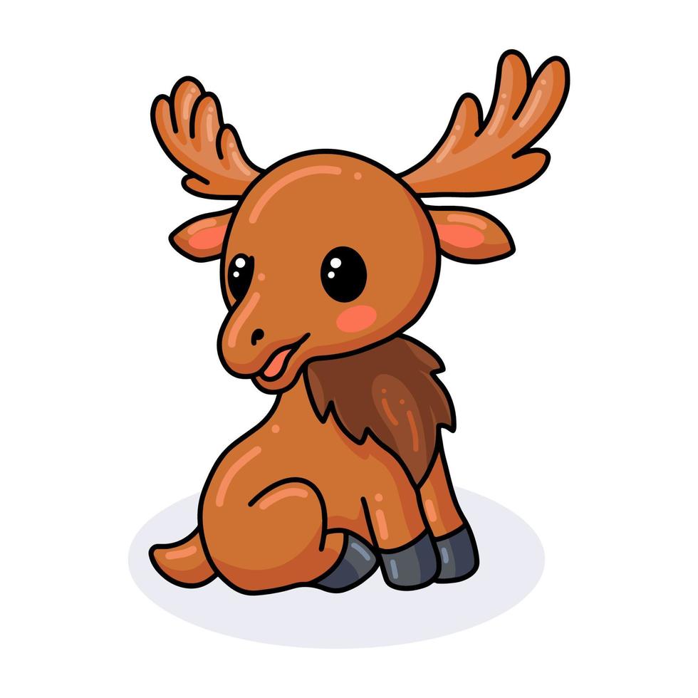Cute little moose cartoon sitting vector