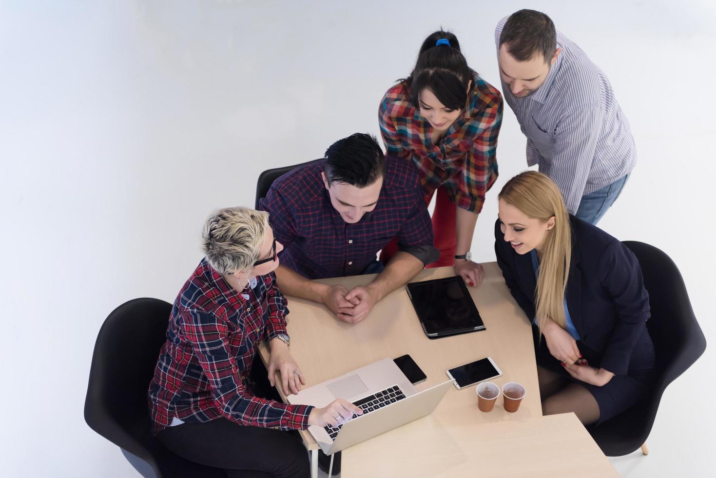 aerial view of business people group on meeting photo