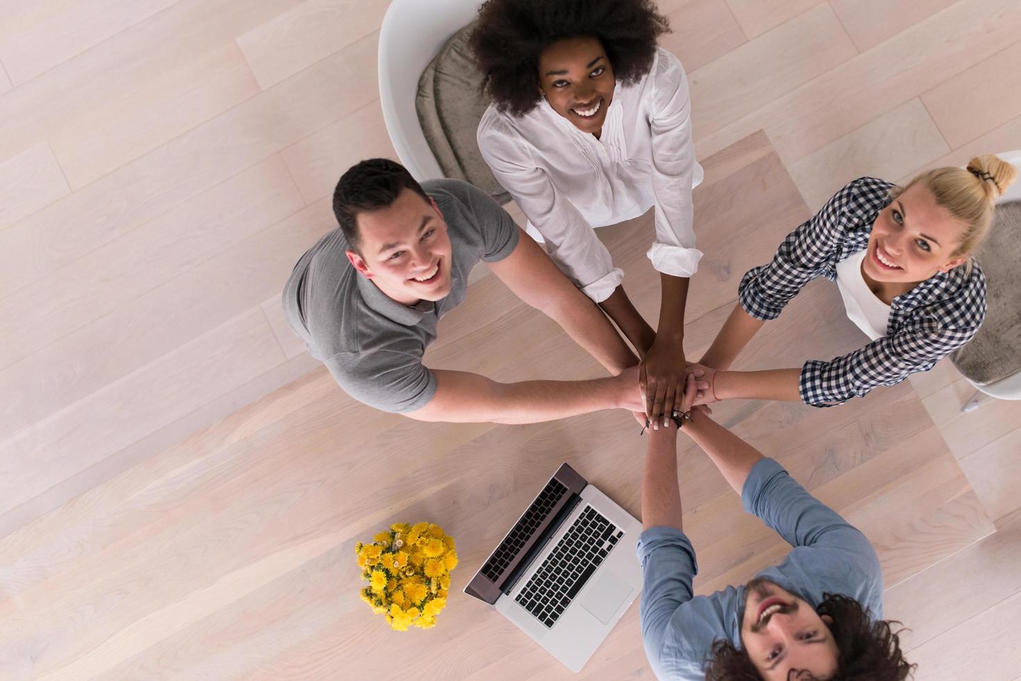 top view of Multiethnic startup business team on meeting photo