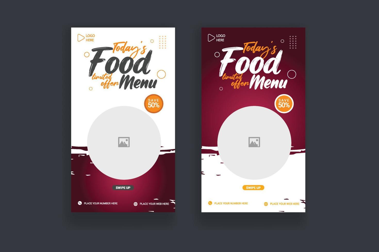 diseño de plantilla de publicación de historia de redes sociales de alimentos. adecuado para publicación en redes sociales restaurante y promoción culinaria vector