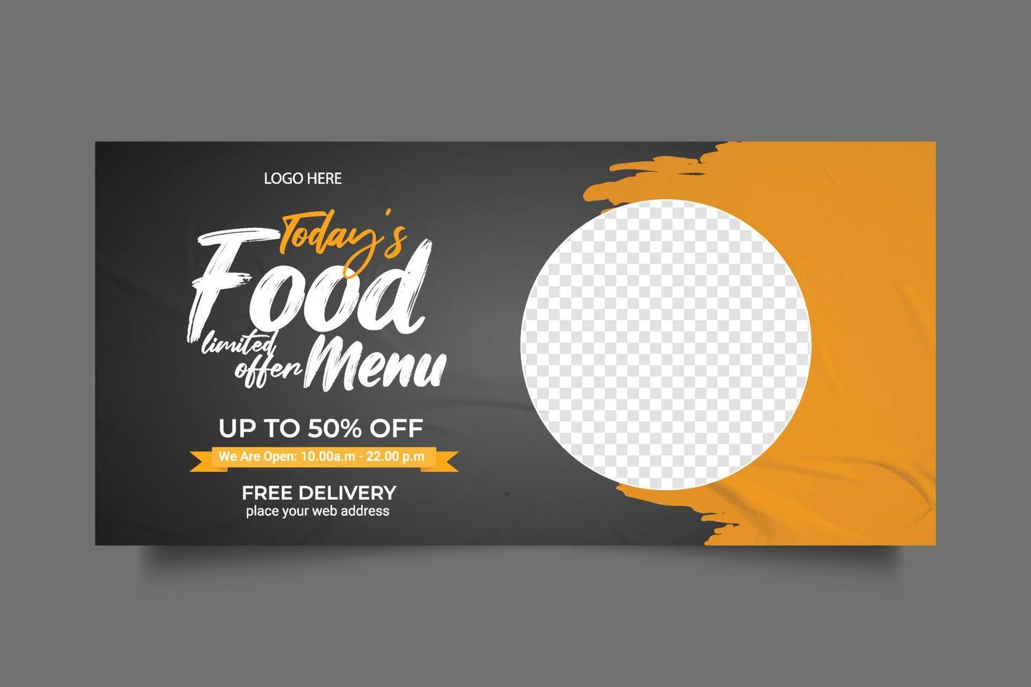 diseño de plantilla de banner web de promoción de negocios de comida rápida creativa, diseño de plantilla de paquete de folleto o portada de marketing de medios sociales de venta en línea de hamburguesa saludable de restaurante vector