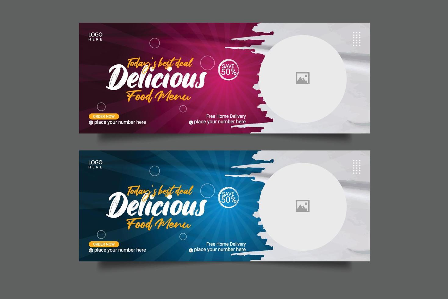 Food Promotional social media  cover banner template design, Set of modern flat restaurant business social cover, banner, social media post, timeline cover, web banner, template design vector