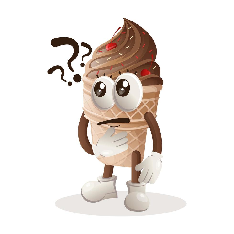 Cute ice cream mascot asking questions vector