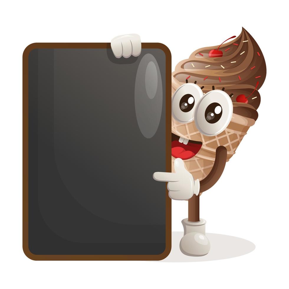 Cute ice cream mascot holding menu black Board, menu board, sign board vector